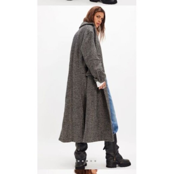 Free People Jackets & Blazers - WE THE FREE People Micah Herringbone Long Duster Coat Black White oversized XS